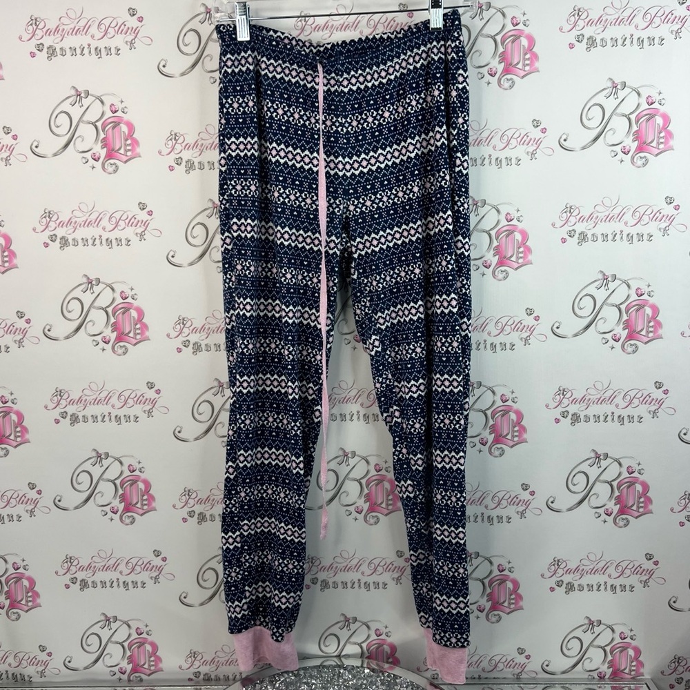 Emily & Jane pants winter theme Aztec pink white blue Patterned Lounge Pants